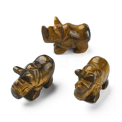 Natural Tiger Eye Carved Healing Rhinoceros Figurines DJEW-M008-02G-1