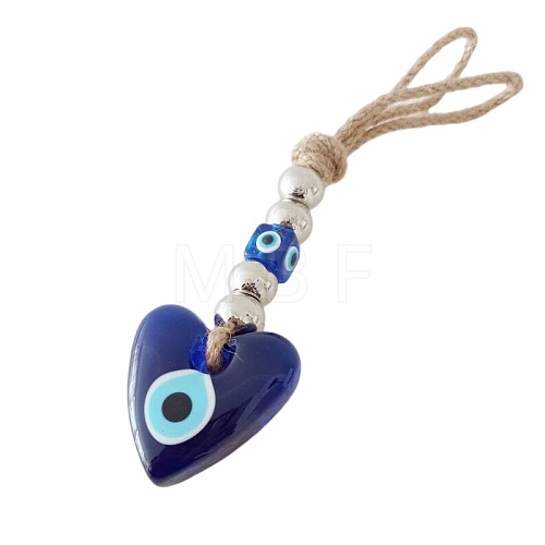 Heart with Evil Eye Glass Pendant Decorations EVIL-PW0002-02-1