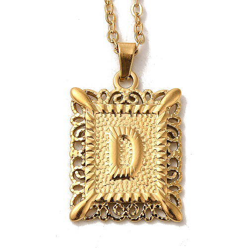 201 Stainless Steel Cable Chain Rectangle with Letter Pendant Necklaces NJEW-M070-01G-D-1