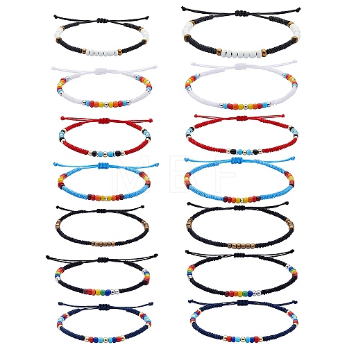 14Pcs 14 Style Glass Seed & 303 Stainless Steel Braided Bead Bracelets and Anklets Set SJEW-SW00003-07-1