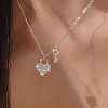 Heart & Key Titanium Steel with Clear Cubic Zirconia Pendant Necklaces FS-WGA7283-01-1