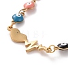 PVD Vacuum Plating 304 Stainless Steel Heart Beat Link Bracelet with Colorful Enamel Evil Eye Chains for Women BJEW-B062-03G-4