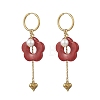 304 Stainless Steel Flower with Heart Tassel  Hoop Earrings EJEW-JE06730-4