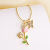 Brass Micro Pave Clear Cubic Zirconia with Enamel Butterfly Rose Flower Pendant Necklaces for Women FS-WG8C866-04-1