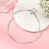 Faceted Round Natural Larimar and Pearl Beaded Necklaces NJEW-JN06409-01-1