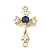 Religion Brass Pave Blue Cubic Zirconia Connector Charms KK-G602-07G-08-1
