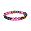 Natural Agate & Tiger Eye(Dyed & Heated) & Black Onyx Round Beaded Stretch Bracelet BJEW-JB08400-01-1