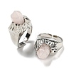 Hexagonal Prism Natural Rose Quartz Open Cuff Rings RJEW-B106-01P-02-1