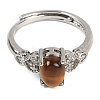 Oval Natural Tiger Eye Adjustable Rings RJEW-Q819-01P-02-3