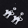 201 Stainless Steel Kitten Dangle Stud Earrings EJEW-T008-JN744-2