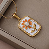 316 Surgical Stainless Steel Enamel with Imitation Pearl Rectangle with Flower Pendant Necklaces for Women ST9494-2