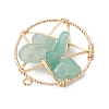 Natural Green Aventurine Nuggets Copper Wire Wrapped Flat Round Pendants PALLOY-JF03038-04-4