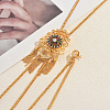 Vintage Gothic Style Brass Pave Cubic Zirconia Flower Long Tassel Lariat Necklace Brooch for Women GO0016-3-3