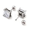 Square 316 Surgical Stainless Steel Pave Cubic Zirconia Ear False Plugs for Women Men EJEW-Z050-34C-01P-2