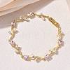 Brass Glass Flower Link Chain Bracelets KK-CBA7DFA-01G-04-1