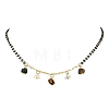 Gemstone Chip Tassel Brass Enamel Beaded Chain Necklaces NJEW-JN06693-2