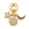 Rack Plating Brass Clear & Blue Cubic Zirconia European Dangle Charms KK-U035-27G-1