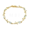 Brass Glass Flower Link Chain Bracelets KK-CBA7DFA-01G-08-4