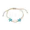 Synthetic Turquoise & Cowrie Shell Braided Starfish & Shell Shape Bead Bracelets for Women BJEW-JB11259-3