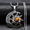 Gothic Moon Sun 201 Stainless Steel Pave Natural Tiger Eye Pendant Necklaces for Women FS-WG56BEB-01-1
