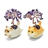 Natural Amethyst Chips Tree of Life Decorations with Cat Display Decorations DJEW-K025-03A-1