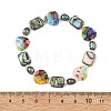 Handmade Millefiori Lampwork Heart & Dyed Rice Natural Pearl & Rectangle Paua Shell Beaded Stretch Bracelets BJEW-JB14296-4