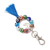 Handmade Lampwork Evil Eye & Polyester Tassel Pendant Decorations HJEW-JM02821-02-4