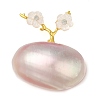Oval & Peach Blossom Dyed Natural White Shell Brooches for Women JEWB-E031-01G-01-1