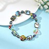 Handmade Millefiori Lampwork Heart & Dyed Rice Natural Pearl & Rectangle Paua Shell Beaded Stretch Bracelets BJEW-JB14296-1