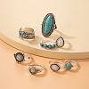 Synthetic Turquoise Finger Rings Set AJEW-PW0005-01C-3