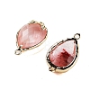 Cherry Quartz Glass Faceted Teardrop Connector Charms G-B081-03G-02-2