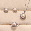 Flower Brass Micro Pave Clear Cubic Zirconia with Natural Freshwater Pearl Pendant Necklace & Stud Earrings & Finger Ring WG8FE37-01-1