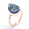 Electroplate Natural Druzy Quartz Crystal Finger Rings RJEW-I055-10RG-RS-4