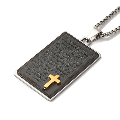 Cross Religion Tag 201 Stainless Steel Pendant Necklace with Iron Box Chains NJEW-D048-06MC-1