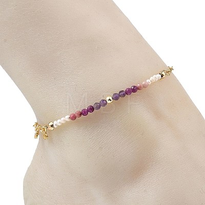 Natural Amethyst & Pearl Round Beaded Butterfly Anklets AJEW-AN00795-02-1