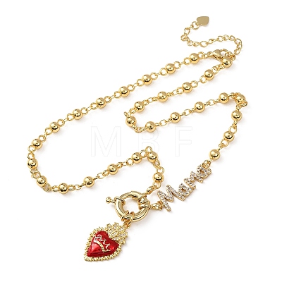 Mother's Day Brass Micro Pave Clear Cubic Zirconia Enamel Red Sacred Heart Mama Pendant Necklaces for Women NJEW-A071-12D-G-1