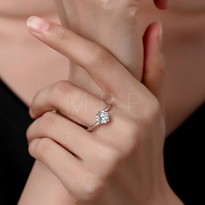 Flat Round Rhodium Plated 925 Sterling Silver Moissanite Finger Rings for Women WG84544-08-1