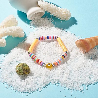 Handmade Polymer Clay Heishi Beads Stretch Bracelet BJEW-JB07372-02-1