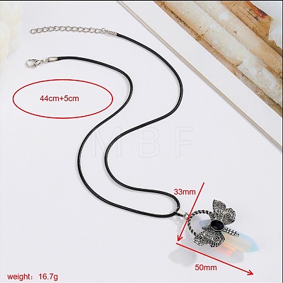 Bohemian Opalite Pointed Stainless Steel Dragonfly Pendant Black PU Leather Necklaces LW6425-7-1