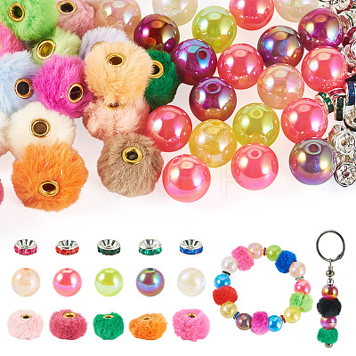 140Pcs 3 Styles Polyester Rabbit Hair with Alloy European Beads DIY-TA0015-26-1