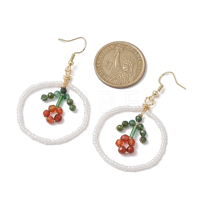 Flower Glass Seed Beads Dangle Earrings EJEW-MZ00148-02-1