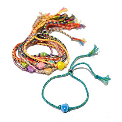 10Pcs 10 Colors Boho Handmade Porcelain Shell Shaped Adjustable Braided Cotton Cord Slider Bracelet Sets for Women WG2C478-01-1