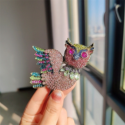 Owl Alloy Rhinestone Brooches PW-WG13AF2-01-1