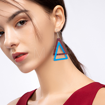 ANATTASOUL 8 Pairs 8 Colors Wood Double Triangle Dangle Earrings with Iron Pins EJEW-AN0004-46-1