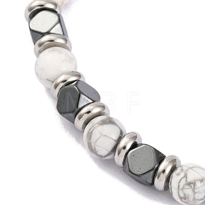 Natural Howlite & Magnetic Synthetic Hematite Round Beaded Bracelet BJEW-P339-02P-06-1