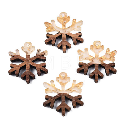 Christmas Theme Transparent Resin & Walnut Wood Pendants RESI-N025-033-A01-1
