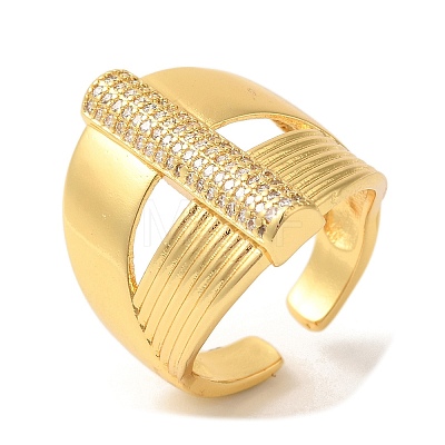 Bar Brass Micro Pave Cubic Zirconia Open Cuff Rings RJEW-U008-16G-1