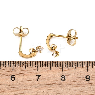 304 Stainless Steel Pave Single Cubic Zirconia Stud Earrings for Women SA-CBAB549-05G-1