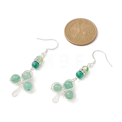 Natural Green Aventurine & Glass Beaded Clover Dangle Earrings EJEW-TA00250-1