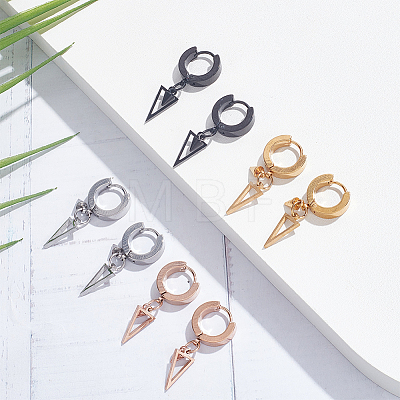 ANATTASOUL 16Pcs 4 Colors 304 Stainless Steel Hollow Triangle Dangle Hoop Earrings with 316 Stainless Steel Pins EJEW-AN0003-66-1